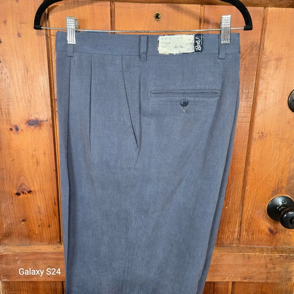 Berle B Tailored Milan Men's‎ Pleated Dress Pants Size 42 Charcoal Tencel